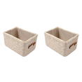 thumbnail image 1 of 2X Manual Woven Storage Basket Handmade Laundry Wicker Baskets Sundries Organizer Clothes Toys Container White, 1 of 7