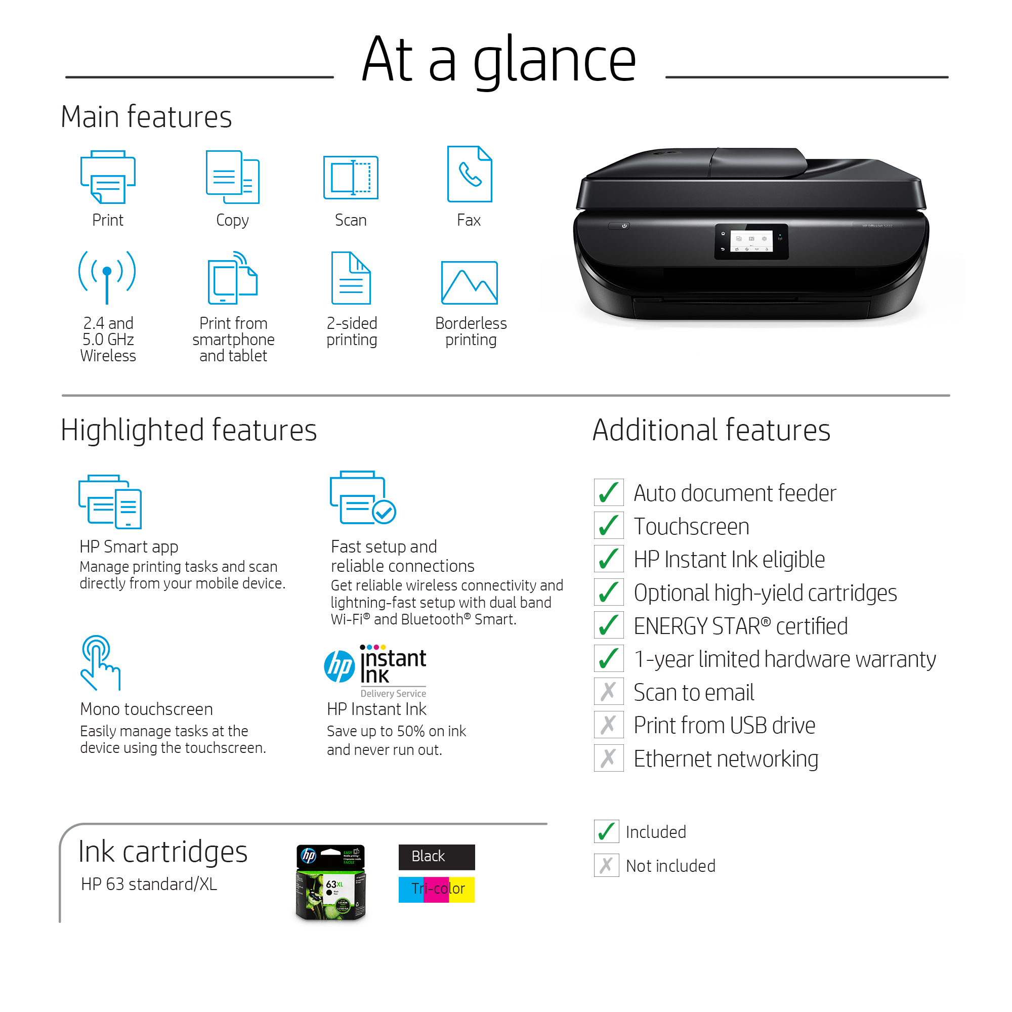 HP OfficeJet 5222 All-in-One Wireless Color Inkjet Printer – Instant Ink Ready - image 6 of 15