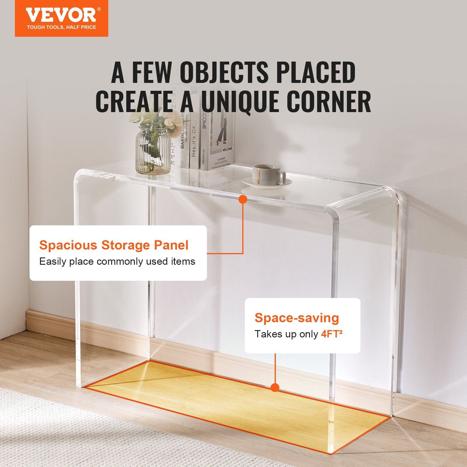 Acrylic Console Table,Modern Clear Acrylic End Table – Transparent Side Table 38.2"x15"x29.3" for Living Room, Bedroom, Entryway