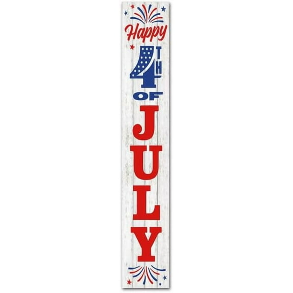 Retro Primitive Decor Happy 4th of July Porch Sign Vertical Wooden Patriotic Sign for Front Door, Independence Day Patriotic Decor For Door Home Decor Living Room Wood Sign 4x16 Inches