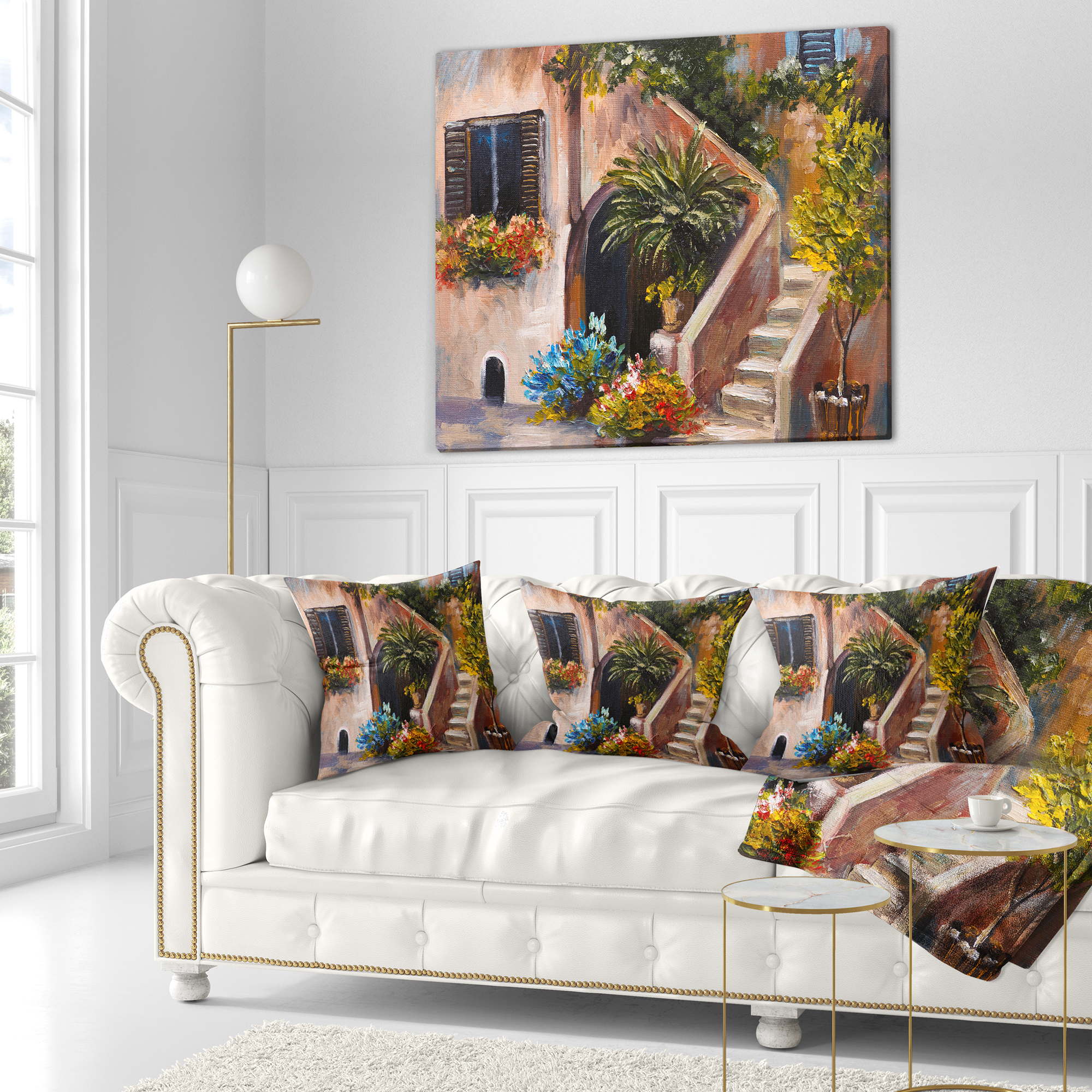Designart Summer Terrace - Landscape Printed Throw Pillow - 16x16