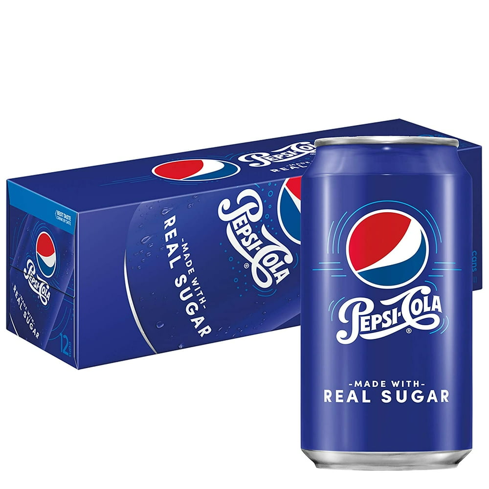 (12 Cans) Pepsi Cola Soda Made with Real Sugar, 12 fl oz