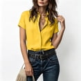 thumbnail image 4 of IUYRTFE Women's Short Sleeve Collared Button Down Shirt Relaxed Fit Stretch Casual Summer Blouse, 4 of 7