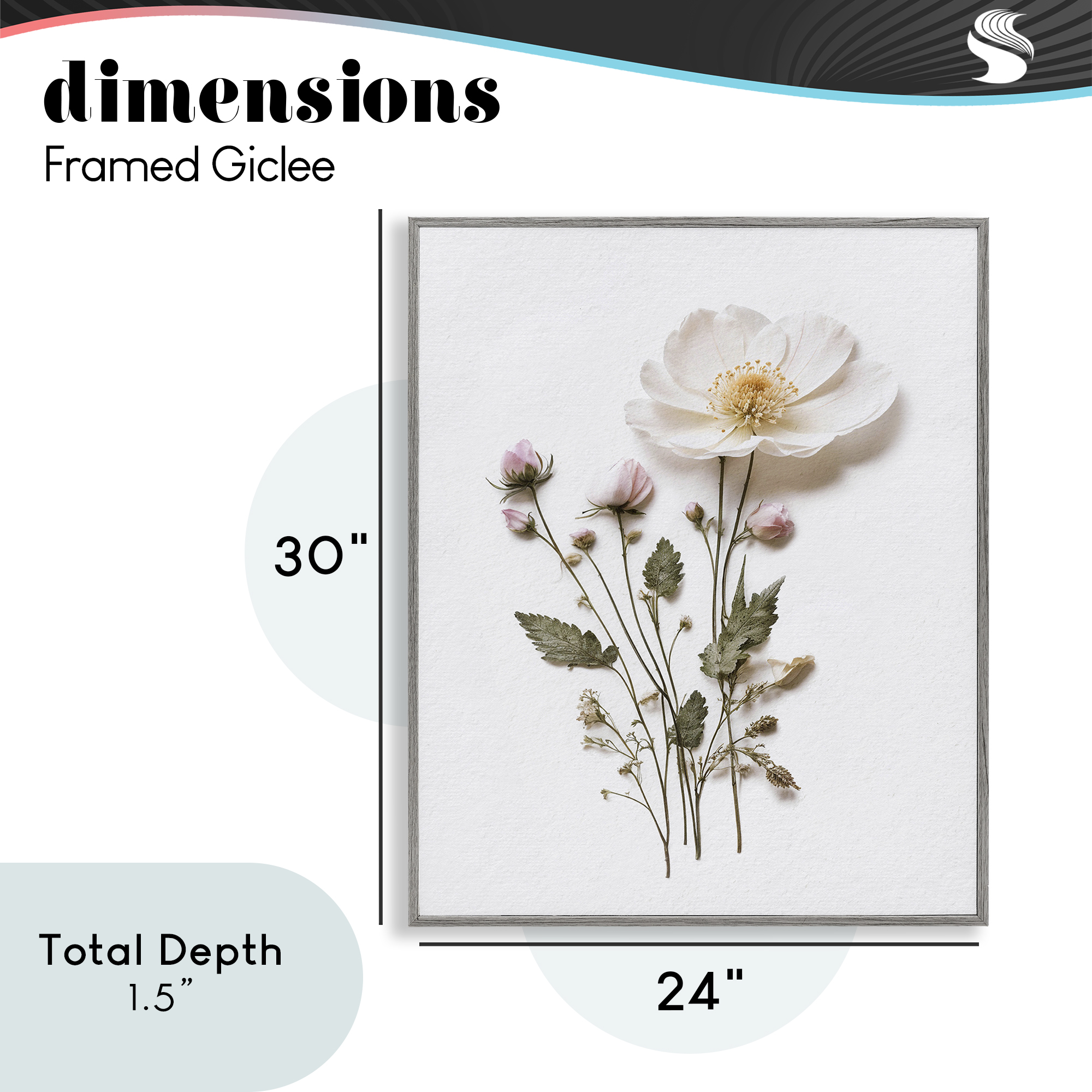 Simple Pressed Flowers Gray Framed Giclee Art, design by Lettered and Lined