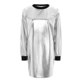 thumbnail image 3 of YONGHS Women Shiny Rave Outfits Long Sleeve T-Shirt Dress Loose Mini Dress Disco Dance Clubwear Silver XL, 3 of 7
