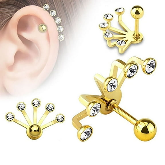 Cartilage Piercing Barbell - Five Crystal Set Fan Hanging 316L Surgical Steel