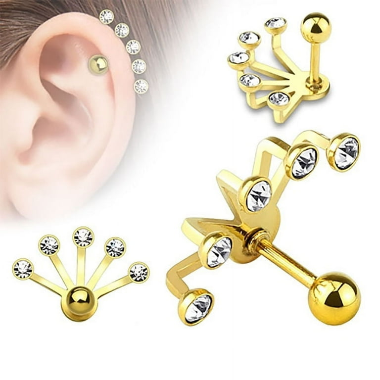 Gold IP Surgical Steel Multi Crystal Butterfly Ear Cartilage Barbell Gold IP Surgical Steel Multi Crystal Butterfly Ear Cartilage Barbell