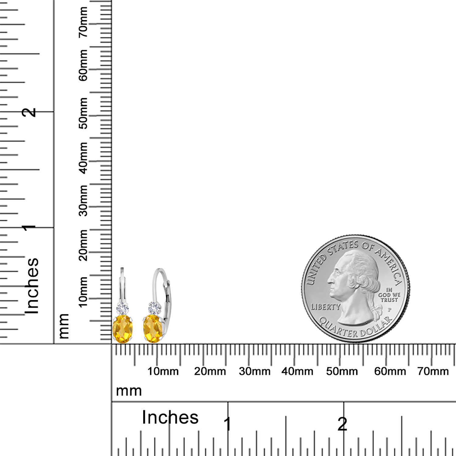 Gem Stone King 925 Sterling Silver Yellow Citrine and White Created Sapphire Leverback Earrings for Women (0.88 Cttw, Gemstone November Birthstone, Oval 6X4MM, Round 2MM, 3/4 inch)