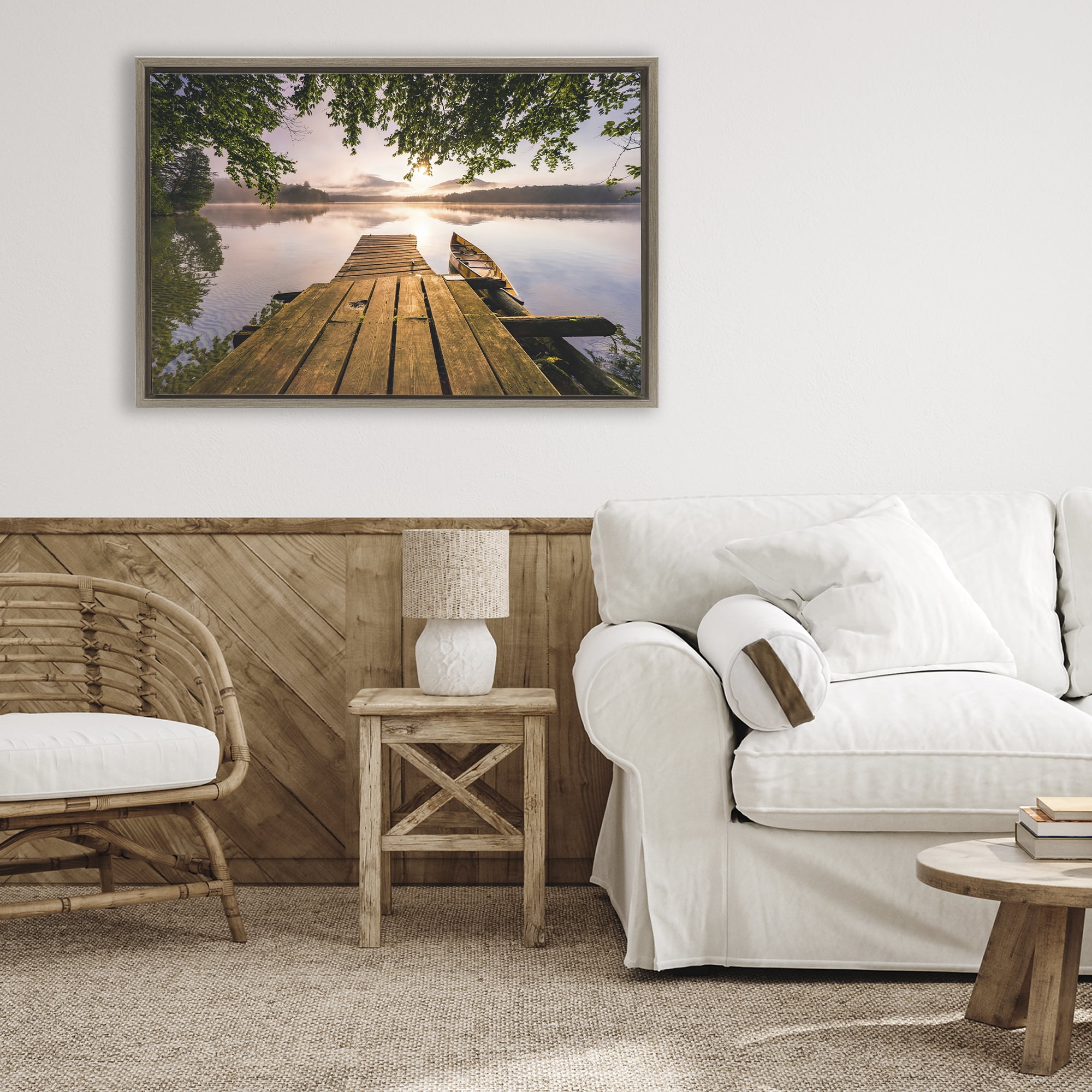Stupell Industries Misty Morning Light on Lake Brown Framed Floater Canvas Wall Art, design by Jonathan Zaharek