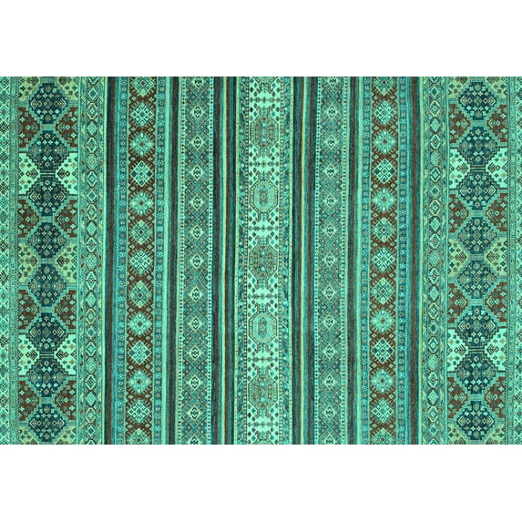 Ahgly Company Machine Washable Indoor Rectangle Oriental Turquoise Blue Modern Area Rugs, 4' x 6'