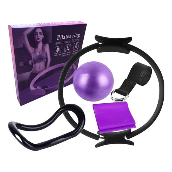 Meottam 5 in 1 Yoga Set with Back Cracker Roller & Deep Tissue Massage Yoga Blocks, Yoga Ball, Ring & Accessories for Stretching & Relief (Black)