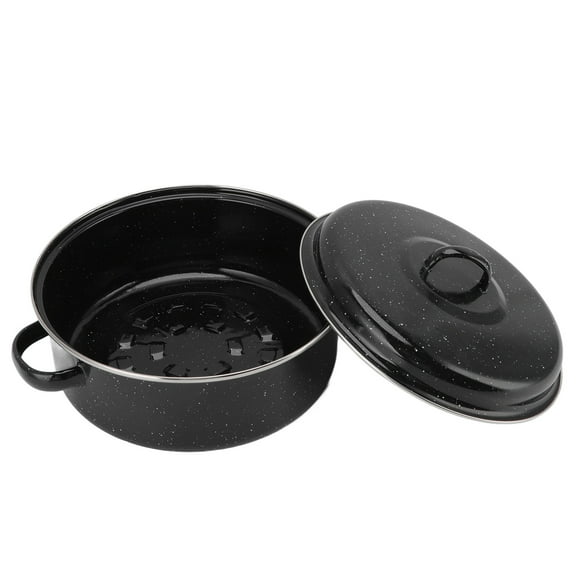 Black Speckled Finish Roasting Pan with Lid, Non Stick BBQ Pot for Roasted Sweet Potatoes, Chestnuts, Barbecue