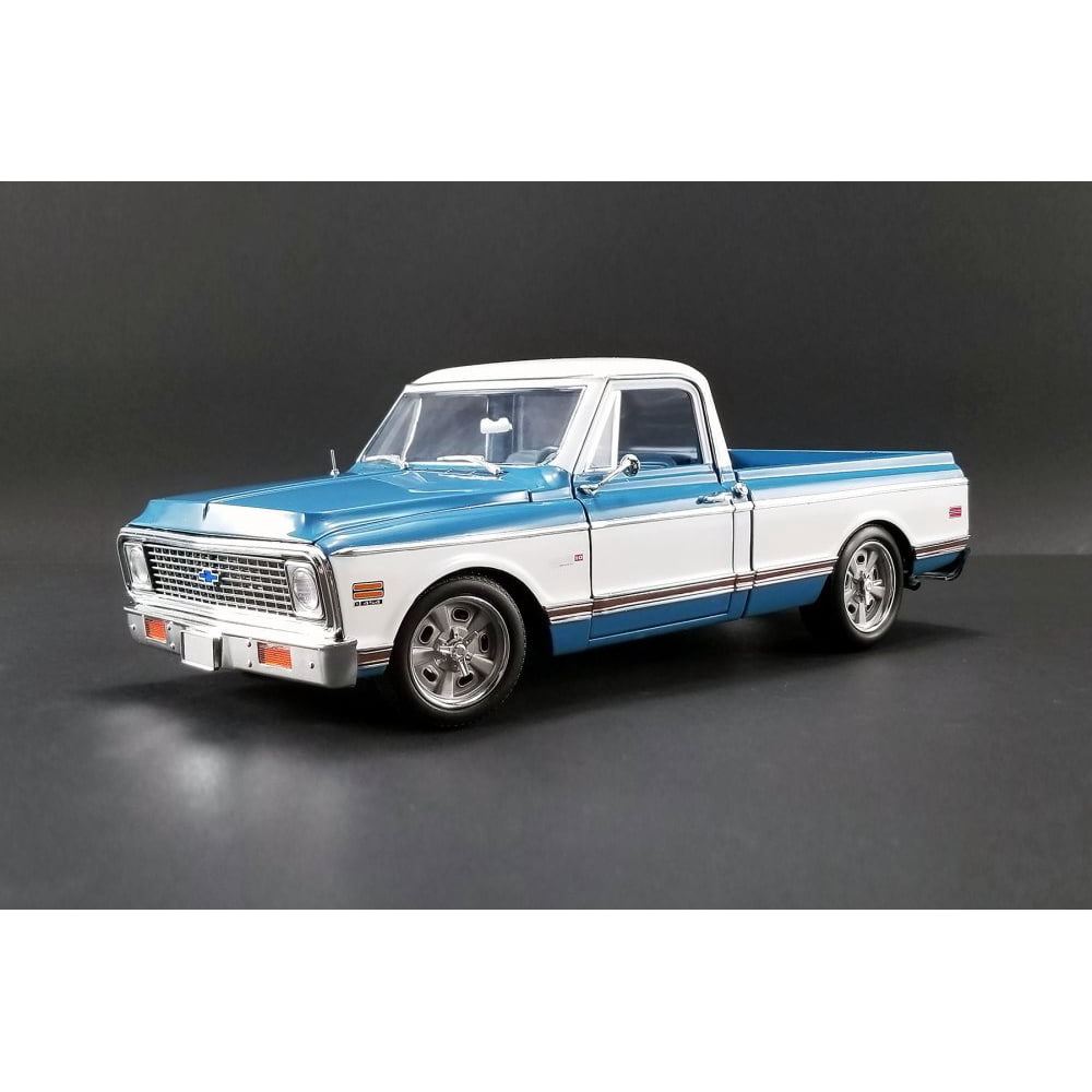 1971 Chevy C10 Custom Pickup Truck, Blue with White - Acme 1807209 - 1/18 Scale Diecast Model
