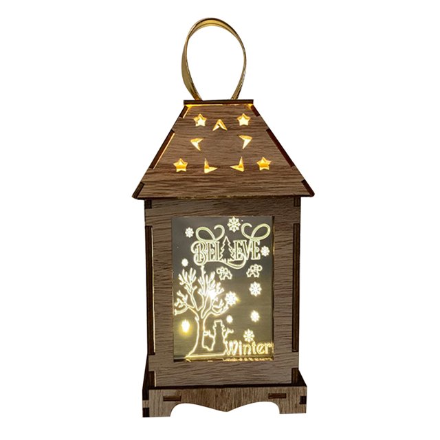 TIMIFIS Christmas Decorations Lights Wooden Wind Lantern Led Luminous Pattern Creative Decoration Portable Lantern