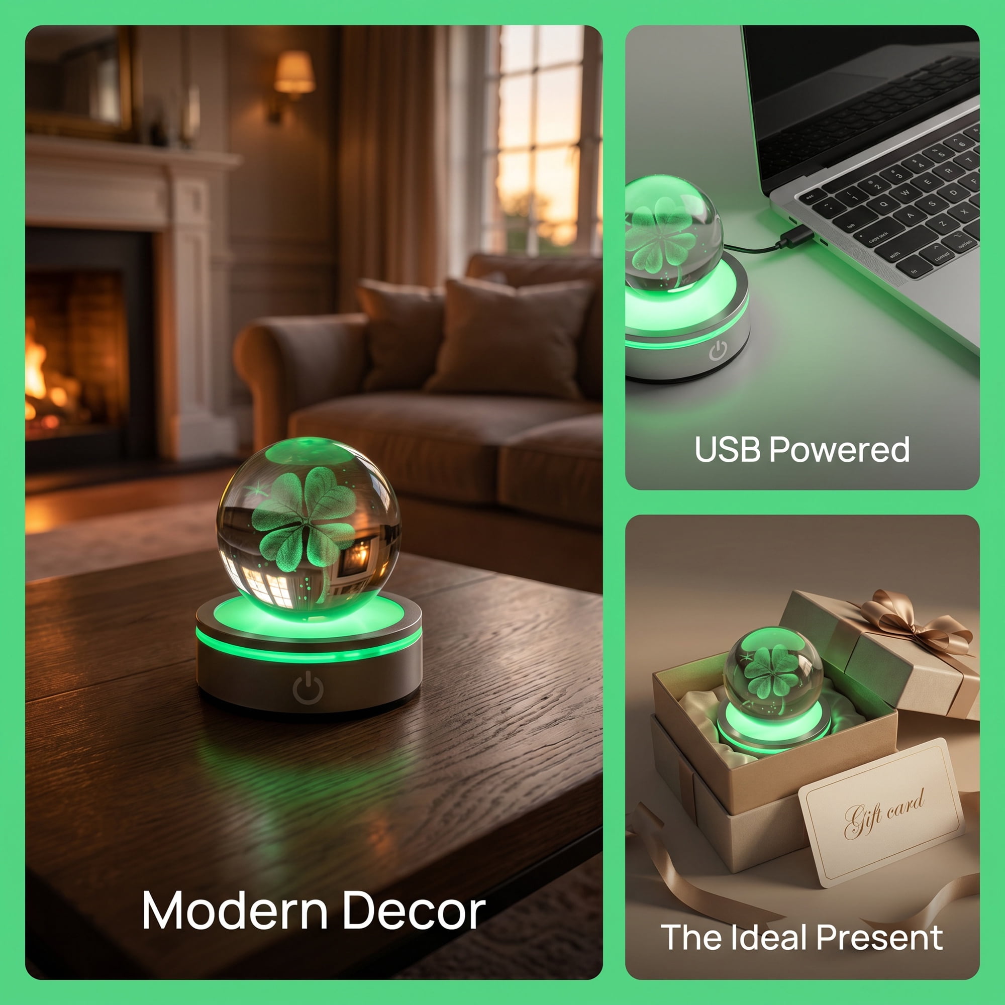 Unique Bargains Crystal Ball Figurine 3D Glass Ornament Green C 2.4" x 2.4" x 3.3"