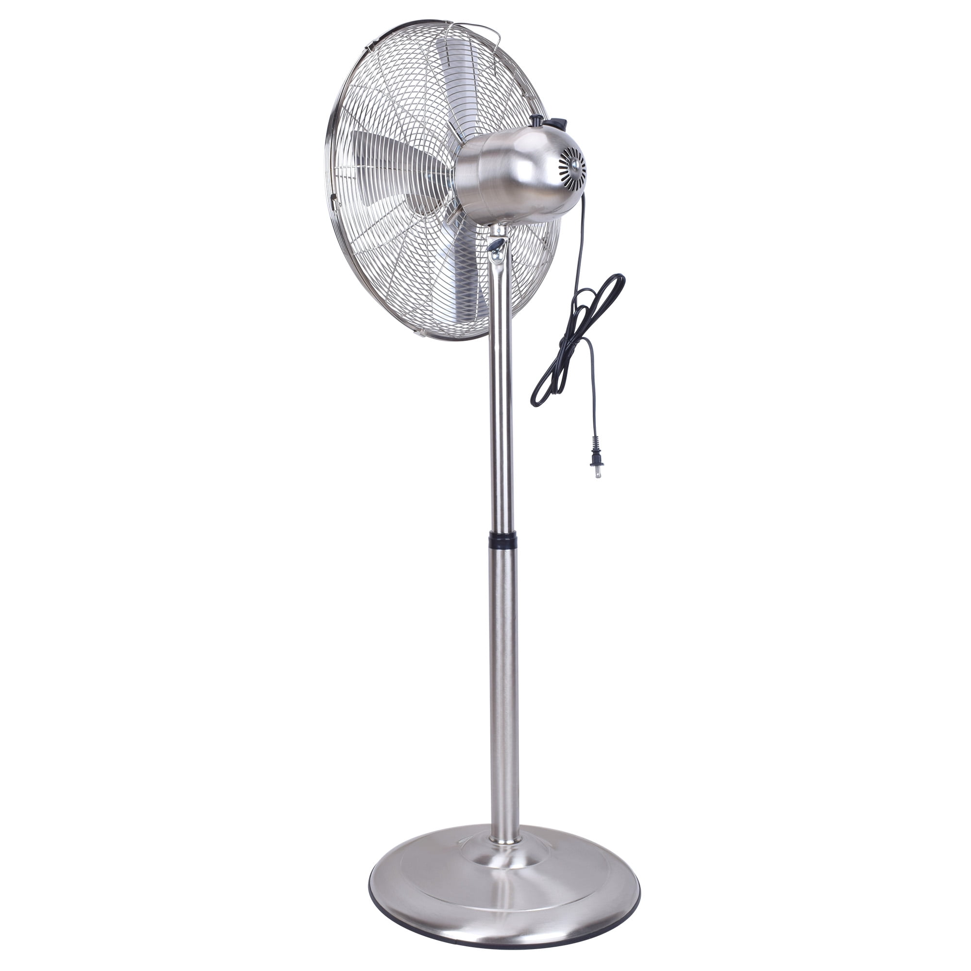 MAYEERTY 16in Metal Stand Fan, 4 Aluminum Blades Copper Motor, 3-Speed, Adjustable Height Tilt Oscillation for Garage Shop