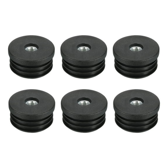 6Pcs Inserts for Round Tubes with M8 Thread, for 38mm/1.5" OD Round Tube, Round Black Plastic Plug Caster Insert Chair