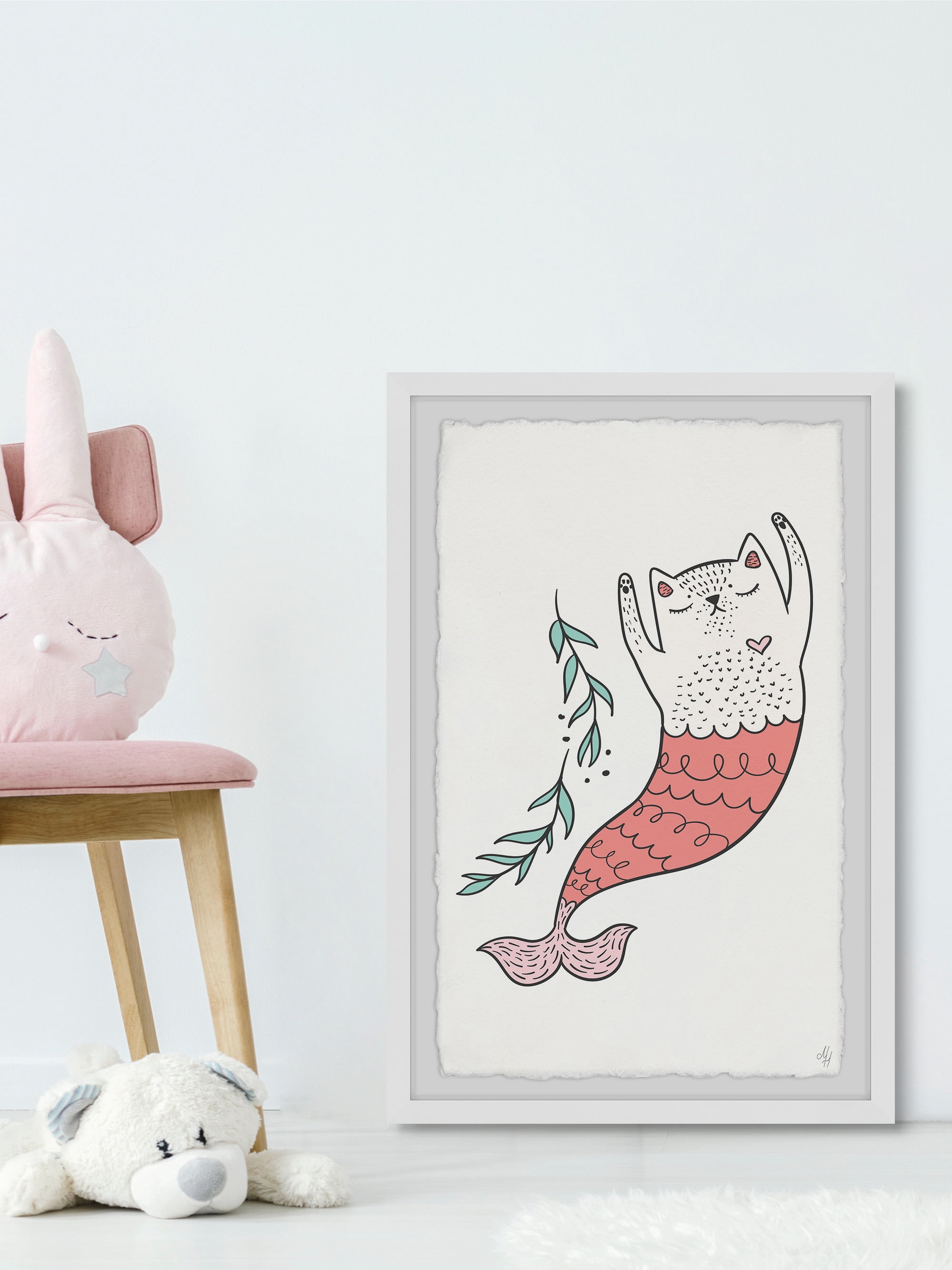 Marmont Hill Swimming Pink Purrmaid Framed Wall Art