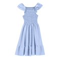 thumbnail image 4 of Robe Fille Été Unie Smockée Sans Manches Robe d'Été pour Enfants Filles Décontractée Plage Vacances Robes Bébé Robes Bleu Ciel 9 Ans-10 Ans, 4 of 7