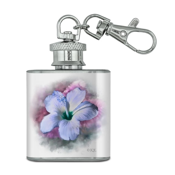 Tropical Blue Hibiscus Hawaiian Bloom Stainless Steel 1oz Mini Flask Key Chain
