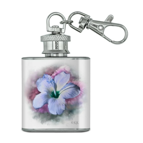 Tropical Blue Hibiscus Hawaiian Bloom Stainless Steel 1oz Mini Flask Key Chain