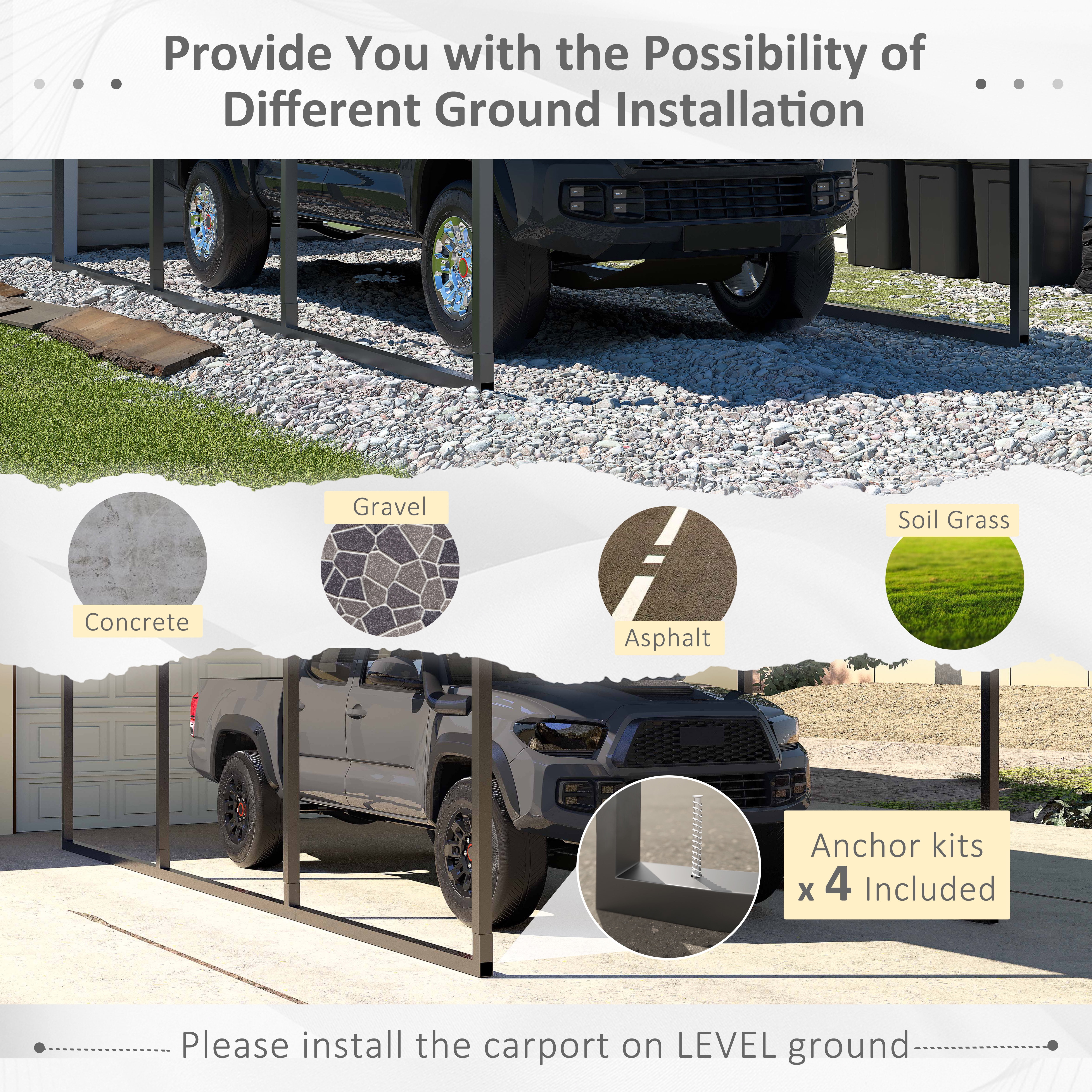VEIKOUS 10' x 15' Outdoor Carport, Metal Heavy Duty Garage with Weatherproof Roof, Light Beige
