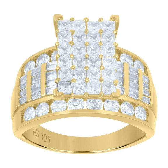 10k Yellow Gold Womens Baguette/Princess-Cut Round Cubic-Zirconia Fashion Ring