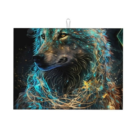 

Adobk Artistic Light Dot Wolf、 Dish Drying Mat for Kitchen Counter Absorbent Microfiber Drying Pad Reusable Washable Large 18 x24