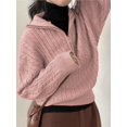 thumbnail image 5 of Women'S Sweaters Fall Winter Quarter Zip Long Sleeves Casual Ribbed Cable Knit Pullover Pink One size, 5 of 8