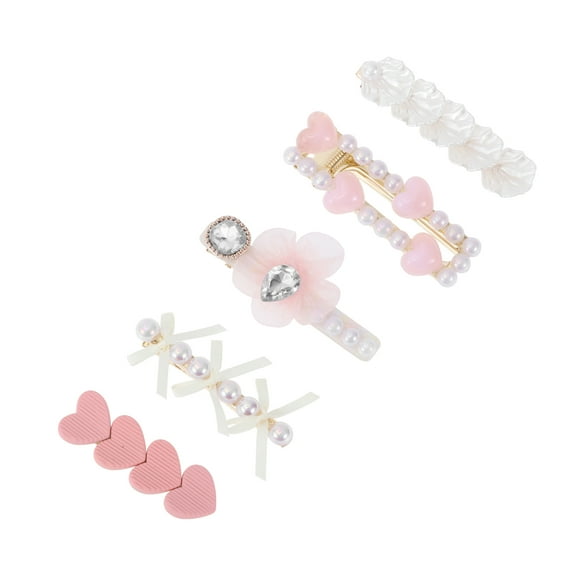 Unique Bargains 5 Pcs Heart Shell Hair Clips for Home Pink White