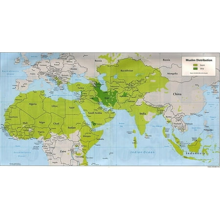 Laminated Poster Muslim Distribution World Map Sunni Shia Islam Poster Print 24 x