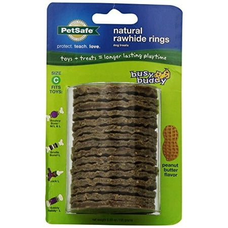 Rawhide Rings - PetSafe Busy Buddy All Natural Rawhide Treat Rings, Size C, Peanut Butter Flavor