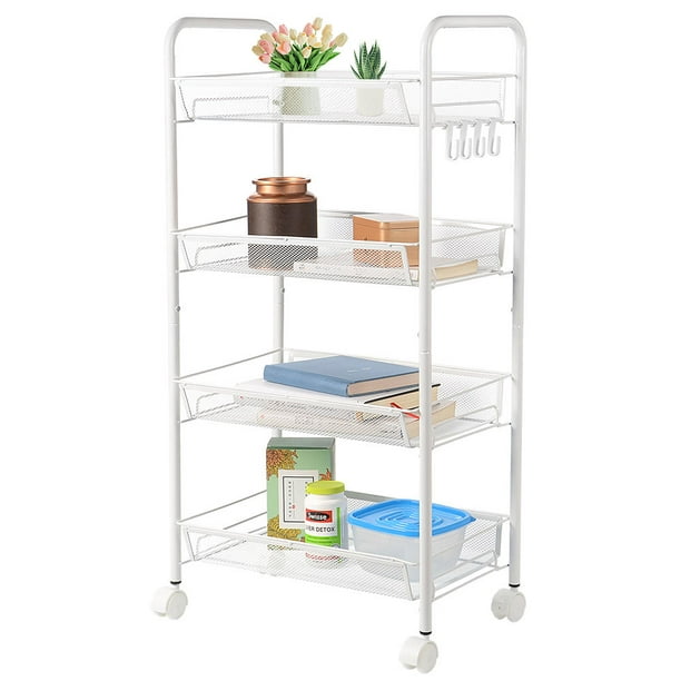 4-Tier Kitchen Rolling Utility Cart, Mesh Wire Rolling Storage Cart Slim  Slide Out Tower Rack Shelf Serving Cart 