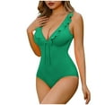 thumbnail image 2 of Wyongtao Bathing Suits for Women Slimming One Piece Swimsuit Ruched V Neck Tummy Control Swimwear ,Green L, 2 of 7