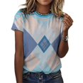 thumbnail image 3 of Diamond Grid Pattern T-Shirt O Neck Oversize T-Shirts Short Sleeve Classic Tees Women Summer Graphic Tops, 3 of 5
