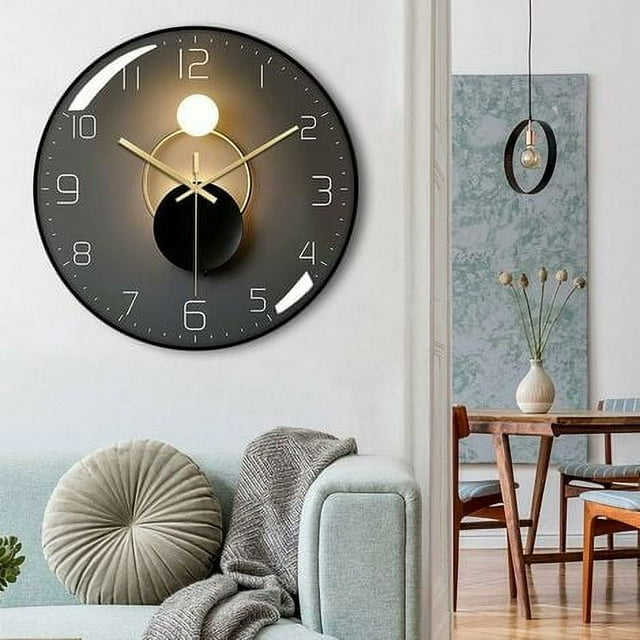Reloj mural luminoso radiocontrolado 4 LED azules Sensor de oscuridad 3 modos de iluminación Permanente/Apagado o Automático 30 cm