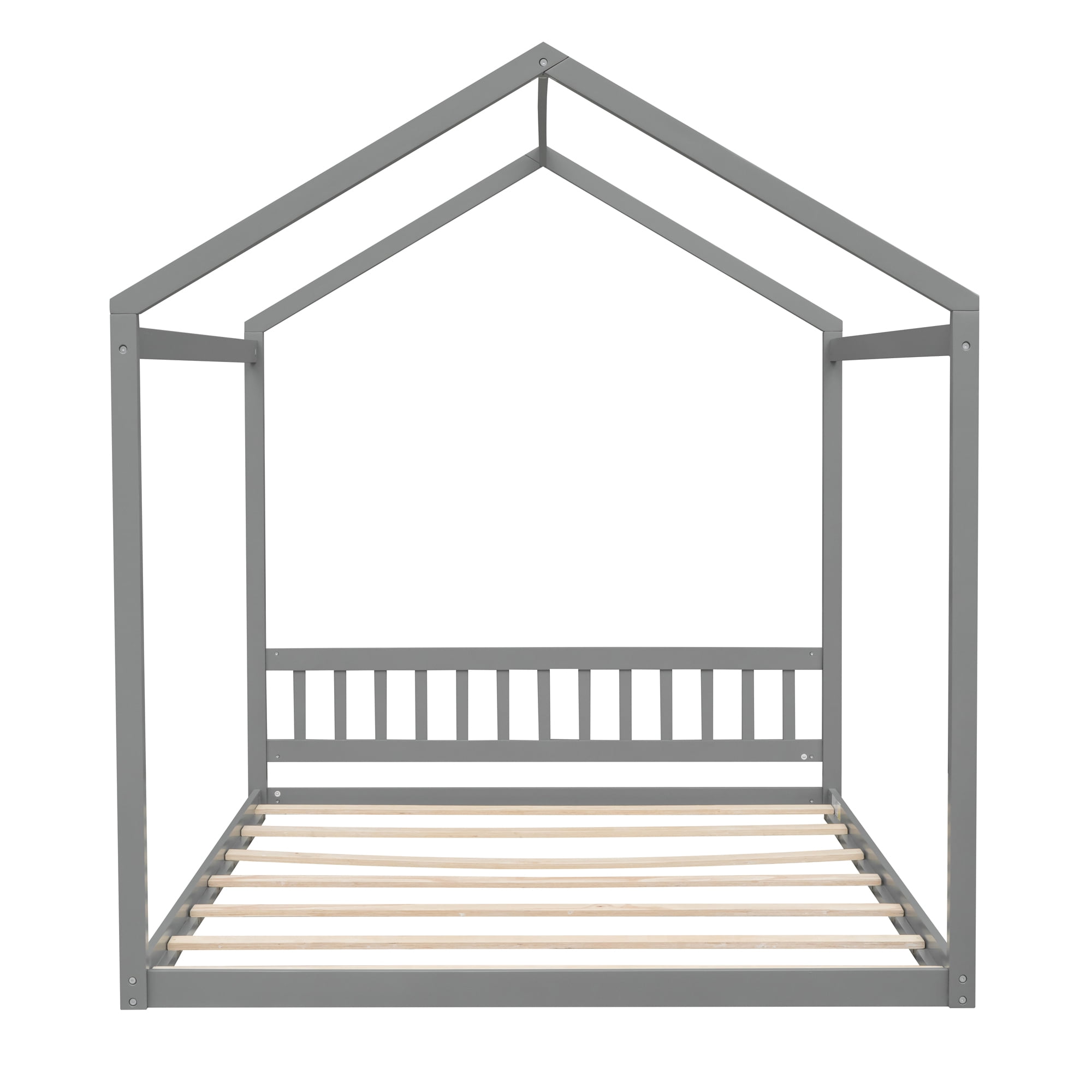 Bellemave Queen Size House Bed,Wood Montessori Floor Beds with Headboard for Toddler/Kids/Boys/Girls, No Box Spring Needed (Gray)