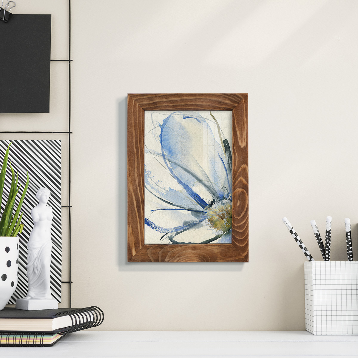 Cobalt & Paynes Petals I - Framed Print w/glass - Walnut