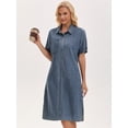 thumbnail image 2 of DARING DIVA Midi Denim Short Sleeve Button Down Tunic Jean Dress M Gray Blue, 2 of 7