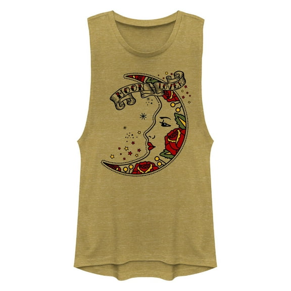 Junior's Lost Gods Vintage Moon Lover  Festival Muscle Graphic Tee Gold Heather X Small