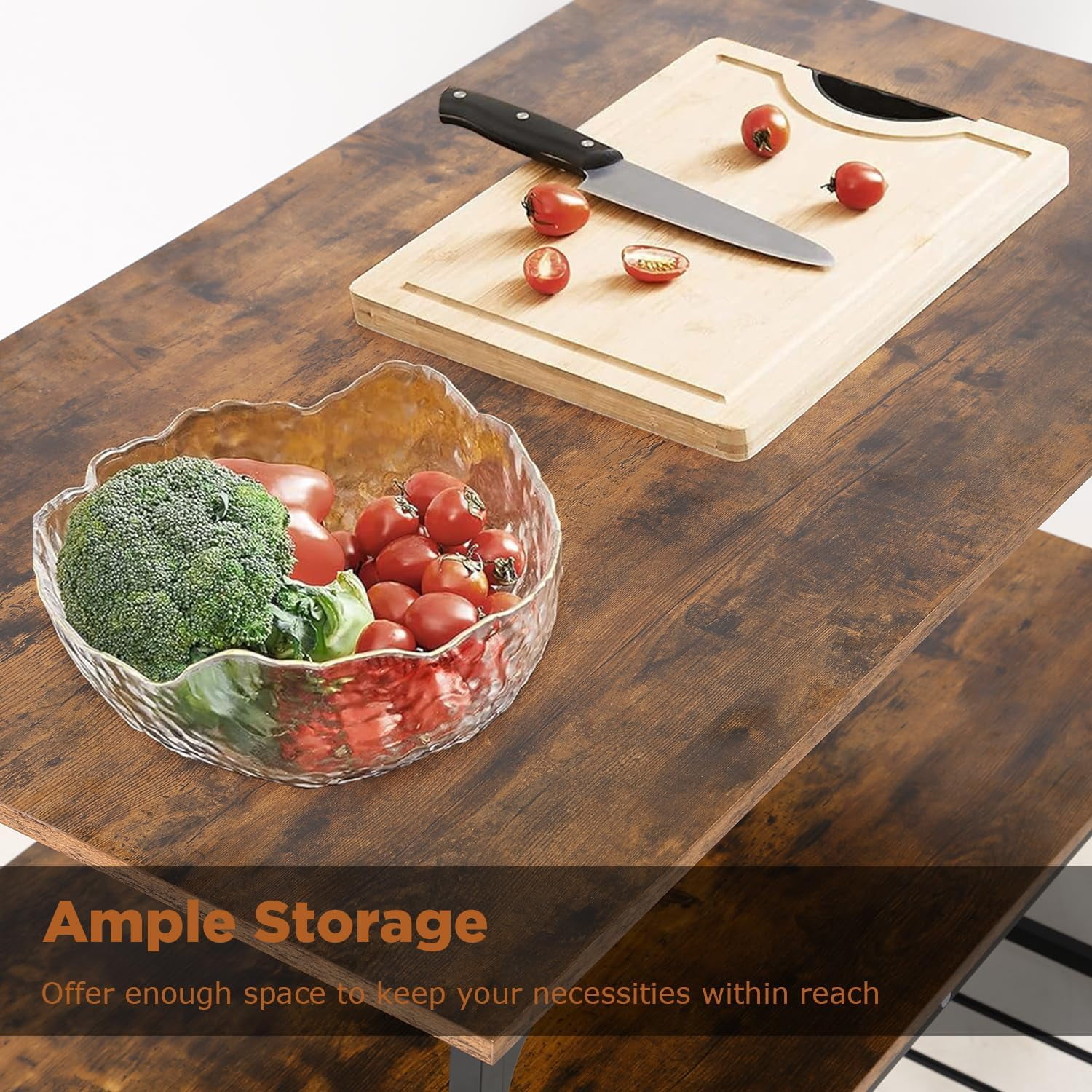 PayLessHere 3 Tier Kitchen Island with Top Solid Structure ,Brown, Dimensions: 47 in L x 25 in W x 37 in H