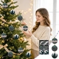 thumbnail image 5 of Christmas Tree Ornaments Set 6 Piece Flocked Velvet Holiday Hanging Ball Decorations Green 2.36 Inch, 5 of 6