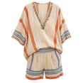thumbnail image 4 of EliteGoogv Womens Boho Two Piece Outfits V Neck Striped Top And Shorts Sets For Women Casual Loose Fit Summer Beach Vacation Matching Shorts Set Loungewear OTHER Multicolor, 4 of 6