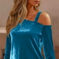 thumbnail image 5 of aohooy Velvet Tops for Women Plus Size Dressy Off The Shoulder Long Sleeve Blouses for Party Pullover Casual Elegant Shirts Light Blue,S, 5 of 8