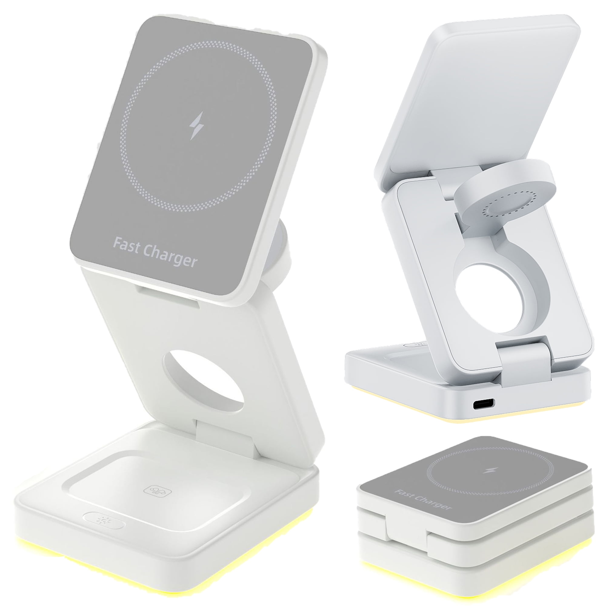 3 in 1 Wireless Charging Station for Apple Multple Devices - Foldable 15W Fast Magnetic Wireless Charger Dock -Travel Charging Pad for iPhone 16 15 14 13 12 Pro/Pro Max/Plus/Watch & All Airpods