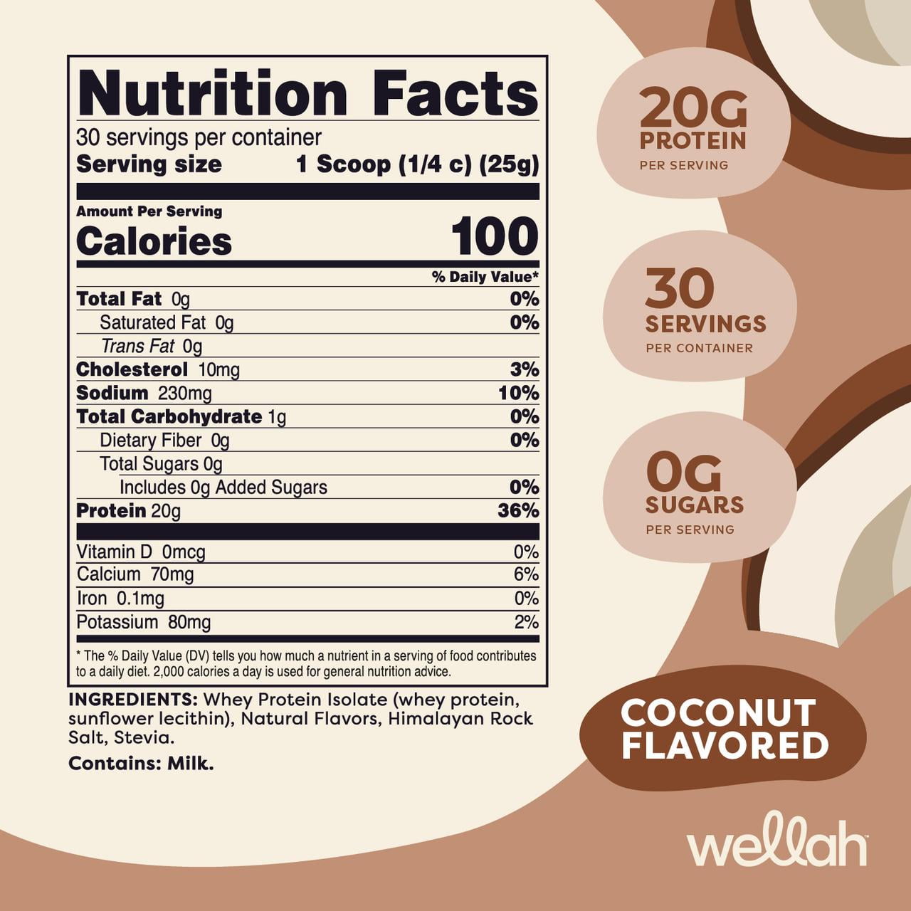Wellah Your Whey (30 Servings, Coconut Flavored) - Whey Protein Isolate Protein