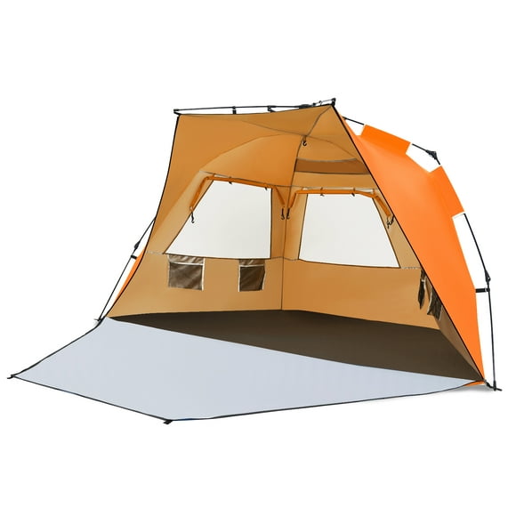 Patiojoy Pop Up Tente de Plage Abri Solaire Automatique Léger Auvent de Plage Adapté pour 3-4 Personne Orange