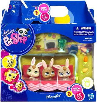 Littlest Pet Shop Triplet Carrier Playset And Random Lot of 3 Bunny Rabbit Lps 