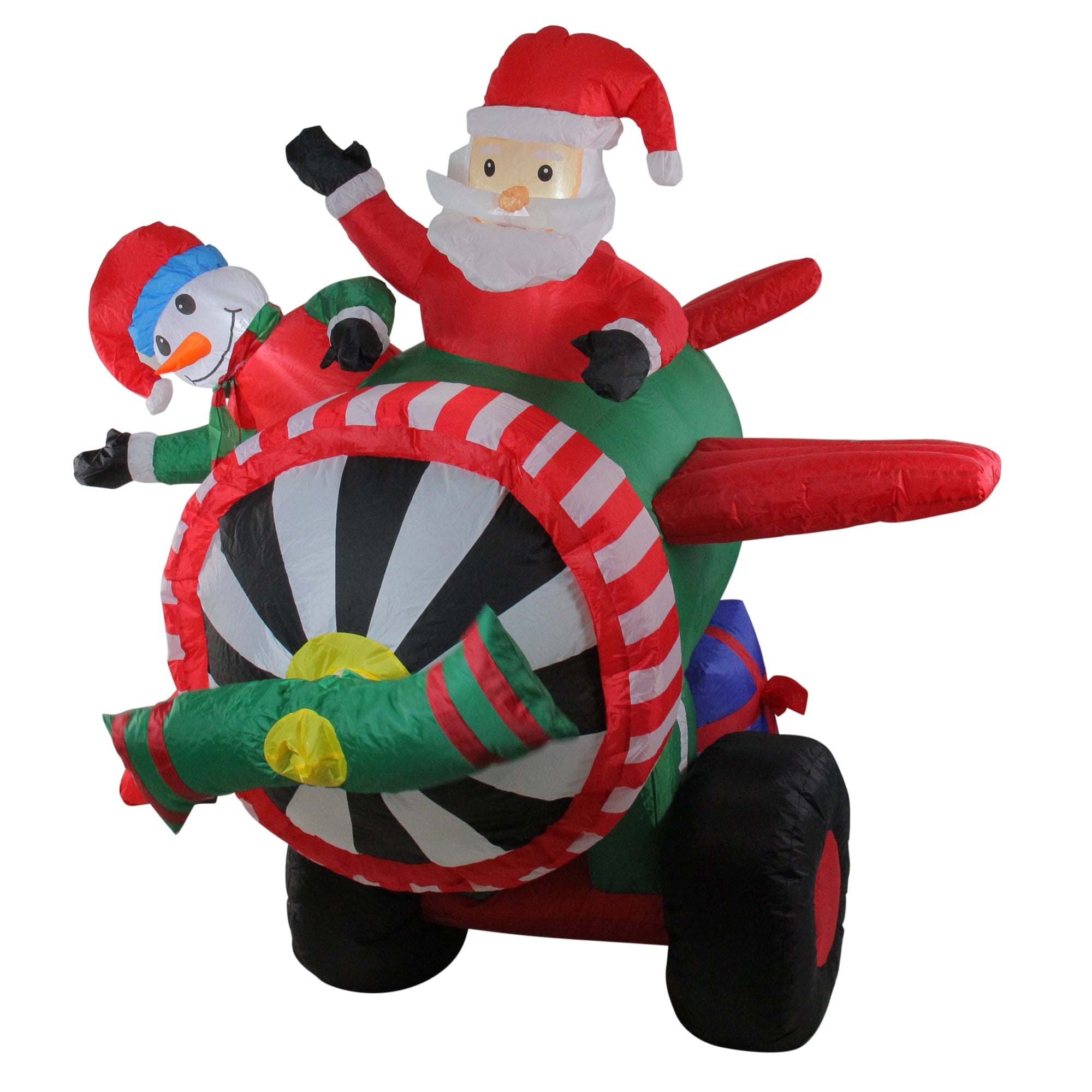 6 5 Inflatable Animated Santa And Snowman In Airplane Christmas