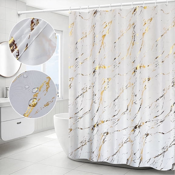 72x72in White and Gold Marble Foil Glitter Shower Curtain